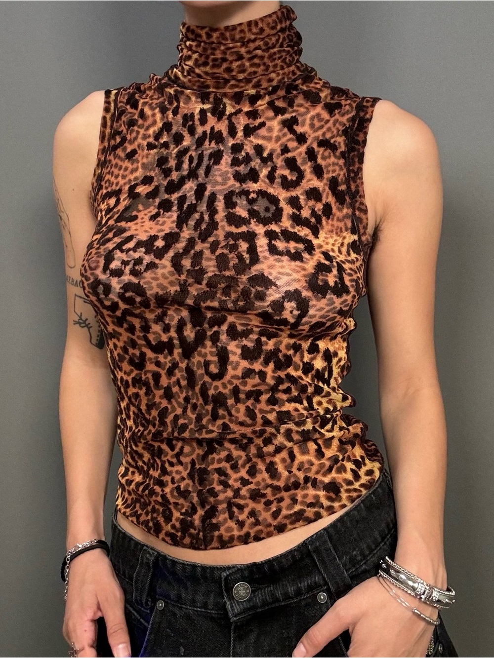 JPG Jean Paul Gaultier Leopard Print Sleeveless Turtleneck